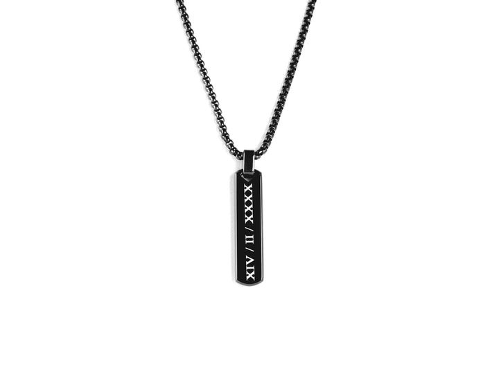 Roman Numerals Black Bar Necklace