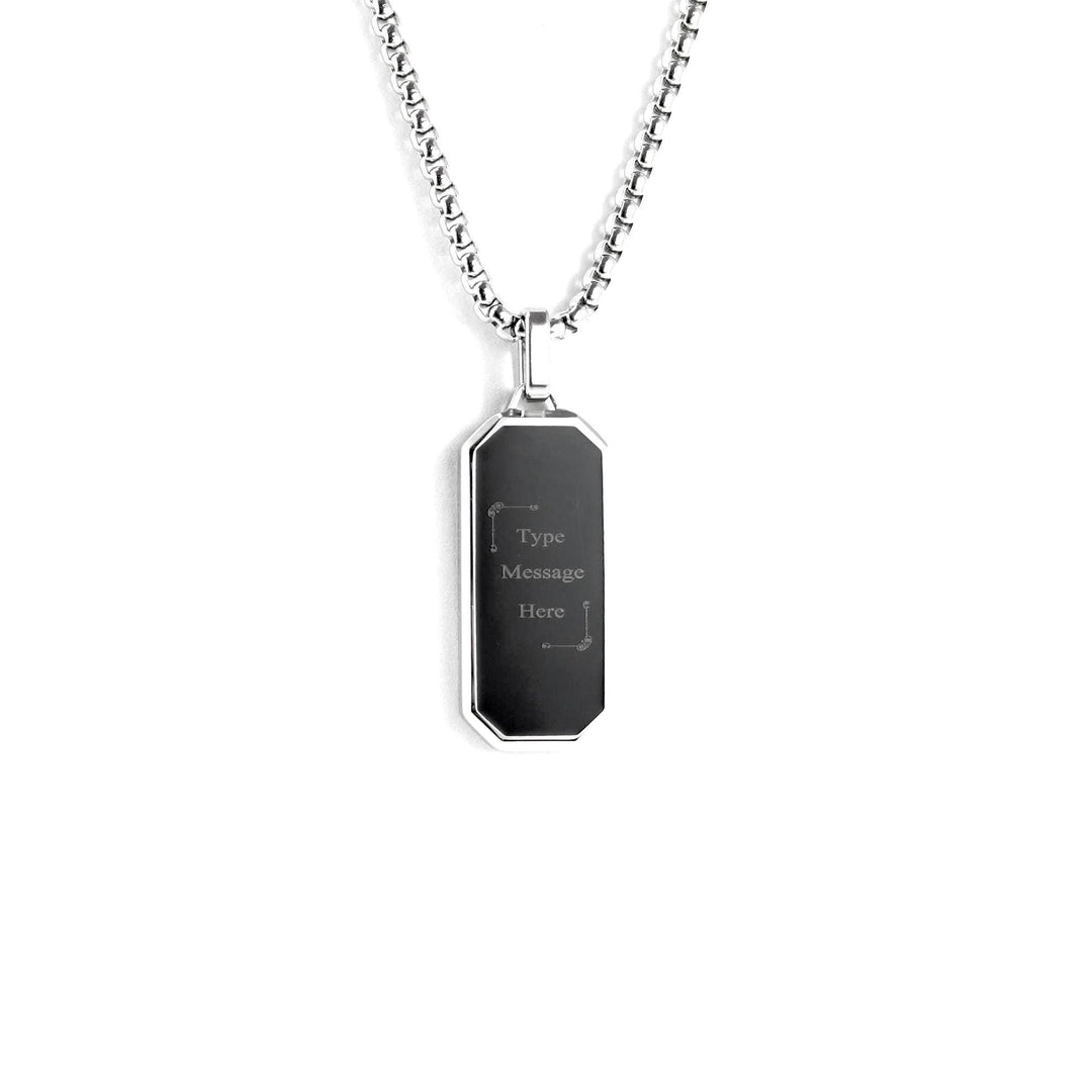 Personalised Black Inlay Necklace, Custom Message Engraved