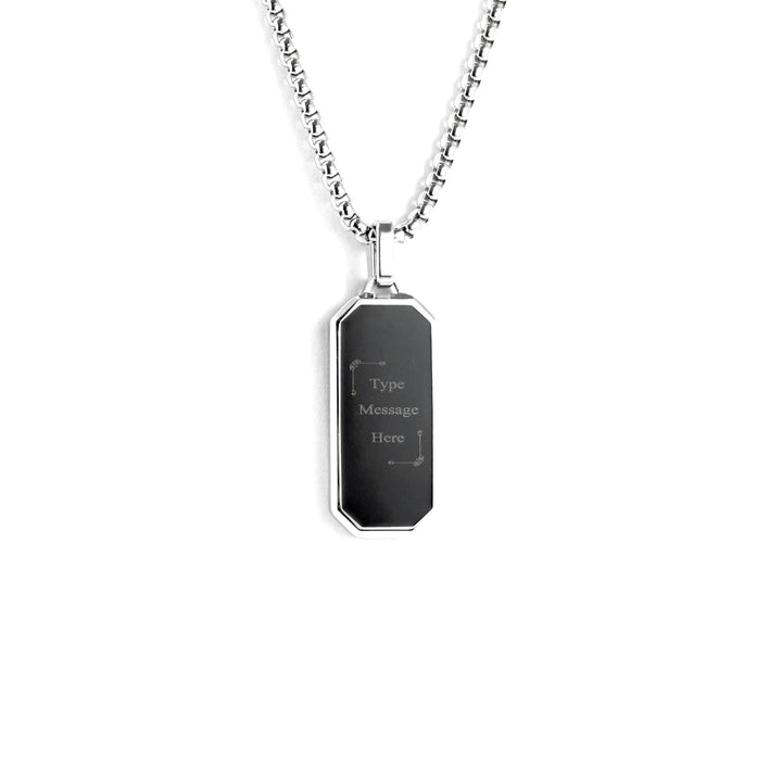 Personalised Black Inlay Necklace, Custom Message Engraved