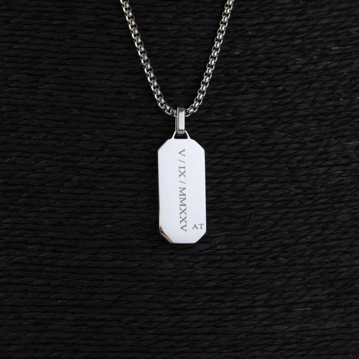 Roman Numerals Black Onyx Necklace