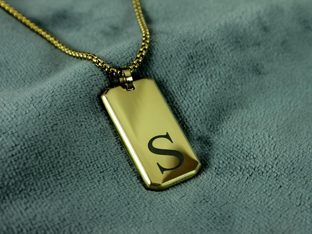 Gold Letter Pendant Engraved Necklace