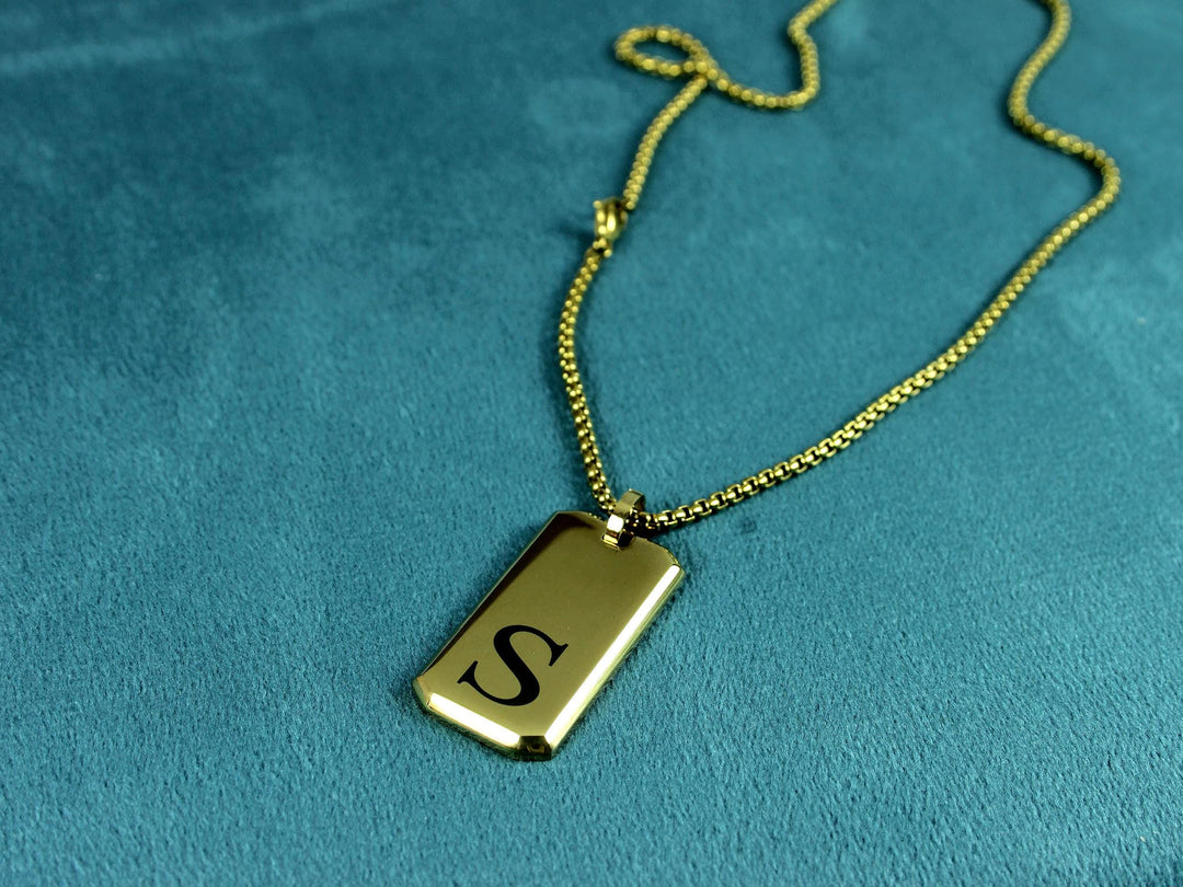 Gold Letter Pendant Engraved Necklace