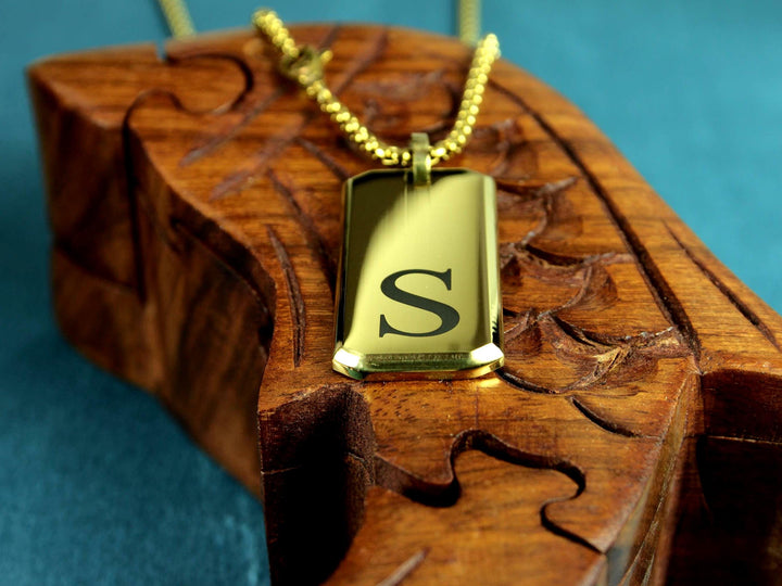 Gold Letter Pendant Engraved Necklace