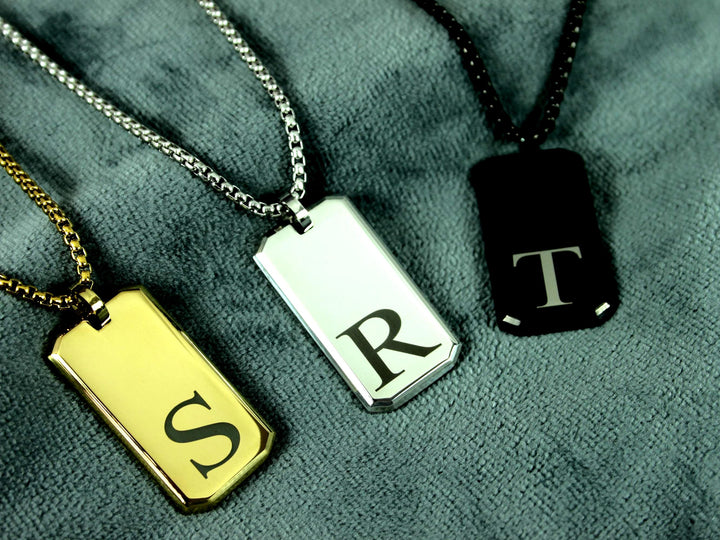 Initial Rectangle Necklace Custom Engraved