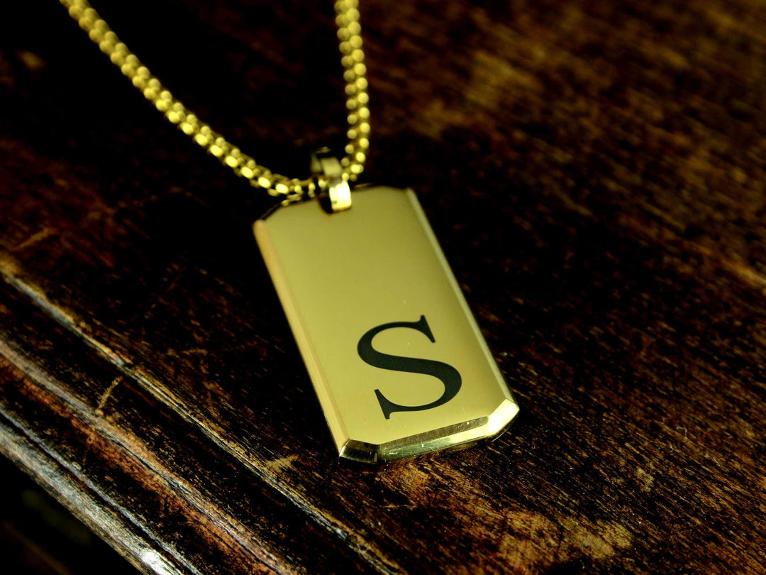 Initial Rectangle Necklace Custom Engraved