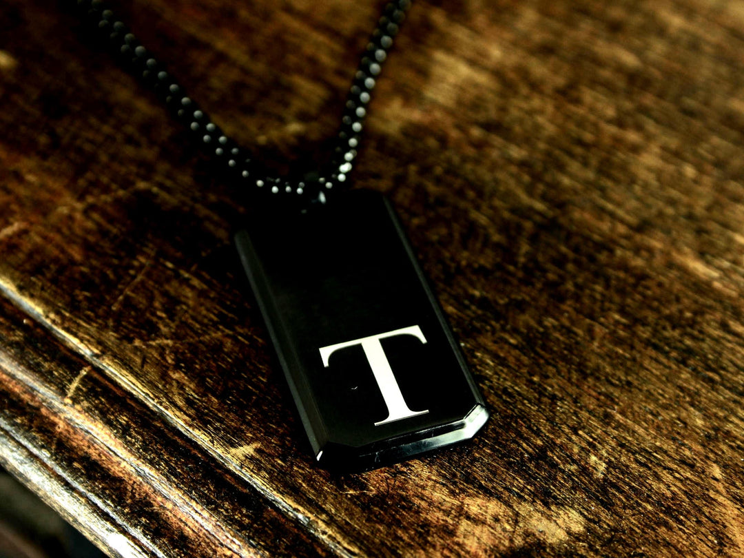 Initial Rectangle Necklace Custom Engraved
