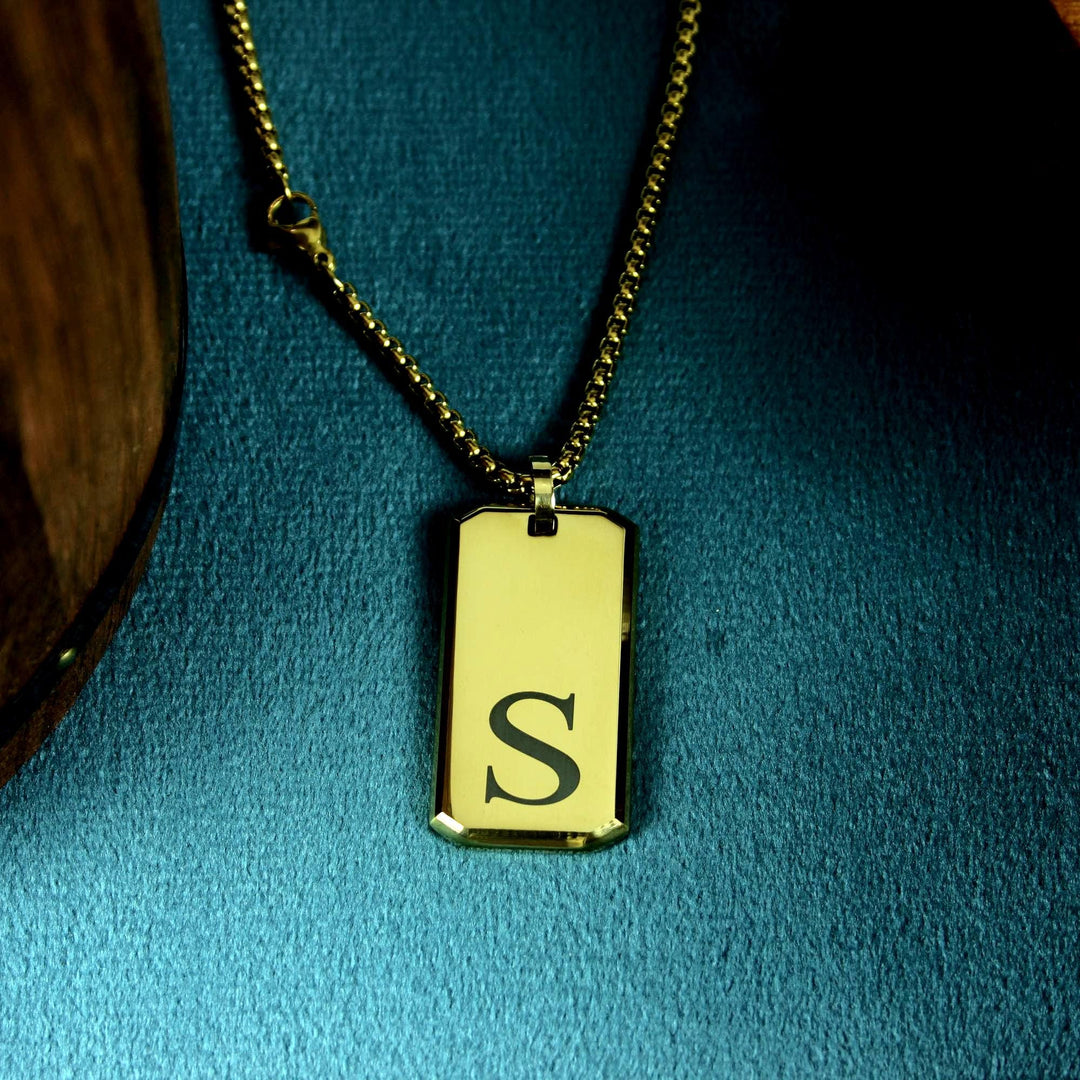 Initial Rectangle Necklace Custom Engraved
