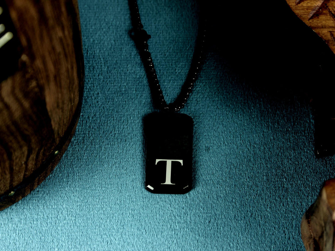Initial Rectangle Necklace Custom Engraved