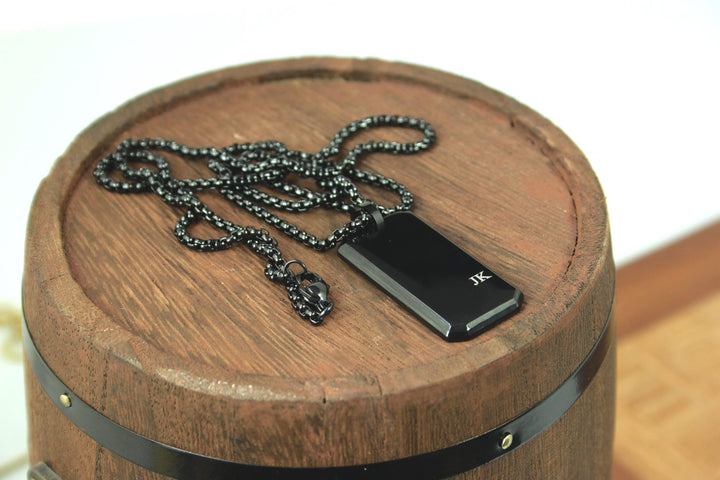Black Personalised Rectangle Necklace With Initials