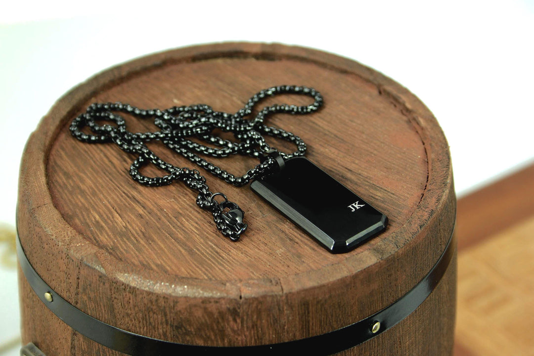 Black Personalised Rectangle Necklace With Initials