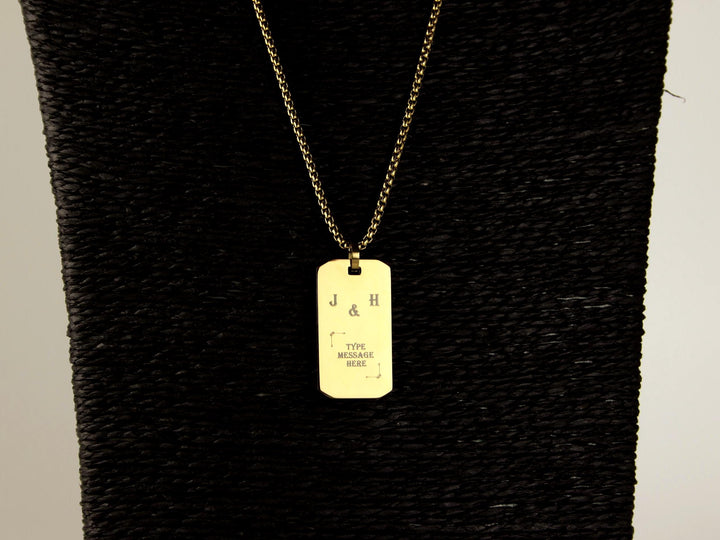 Gold Rectangle Engraved Initials Necklace