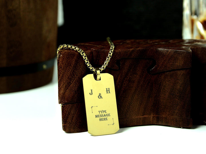 Gold Rectangle Engraved Initials Necklace