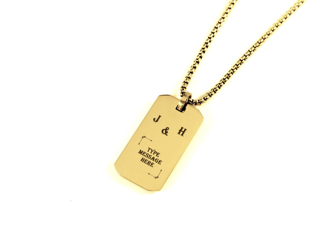 Gold Rectangle Engraved Initials Necklace