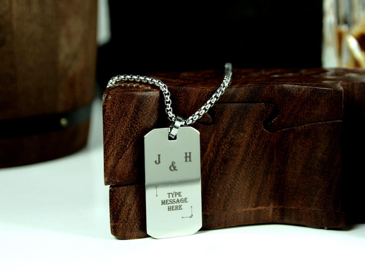 Silver Rectangle Necklace With Initials Engraved