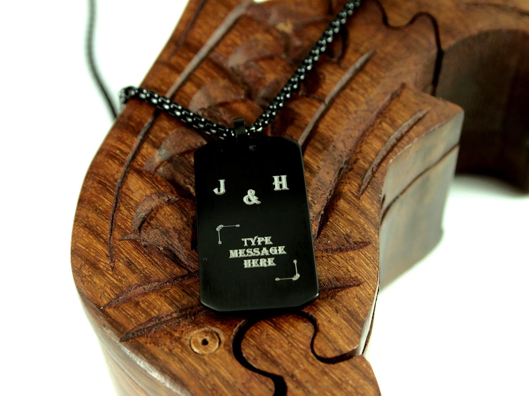 Black Rectangle Pendant, Personalized Initial Necklace