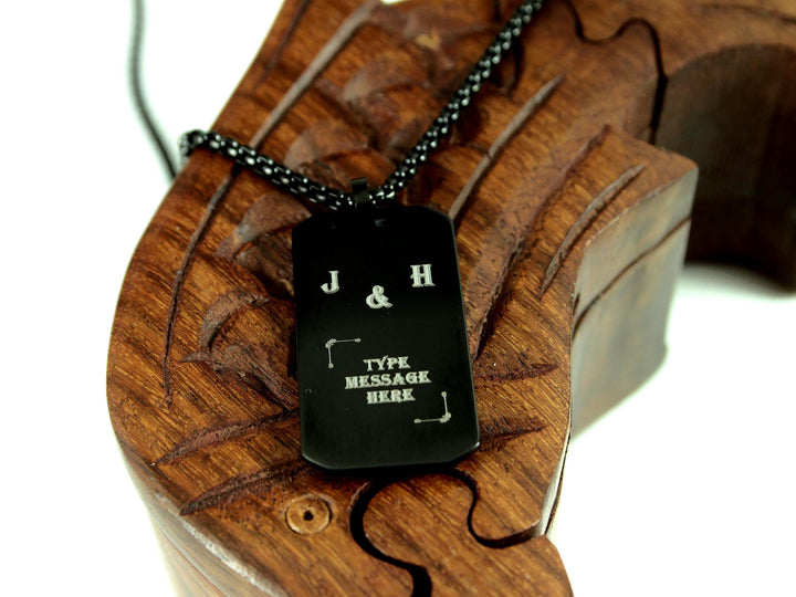 Black Rectangle Pendant, Personalized Initial Necklace