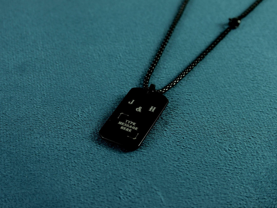 Black Rectangle Pendant, Personalized Initial Necklace