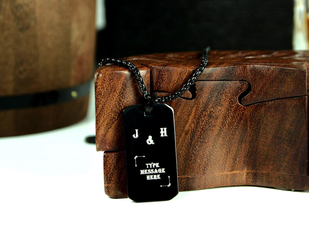 Black Rectangle Pendant, Personalized Initial Necklace