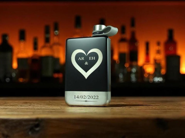 Personalised Whiskey Flask with Heart Design