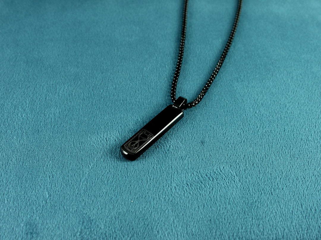 Black Initial Necklace, Sand Timer Art Design