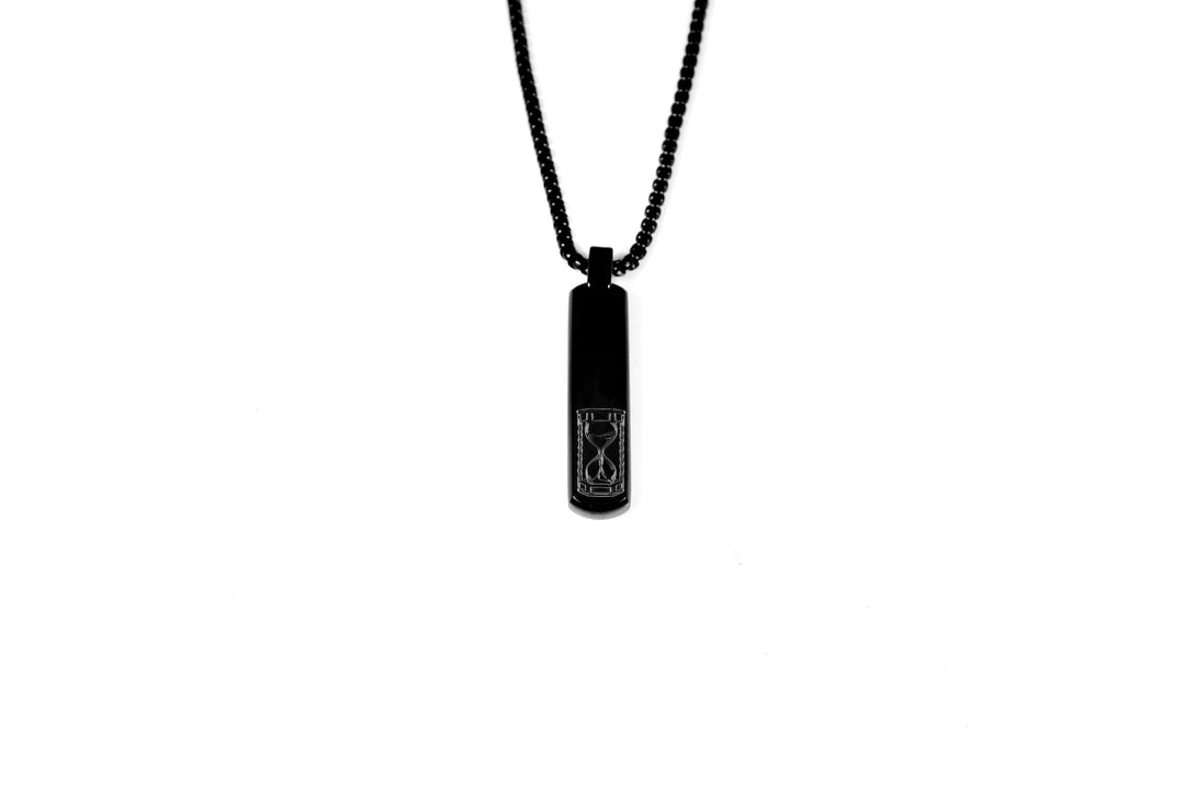 Black Initial Necklace, Sand Timer Art Design