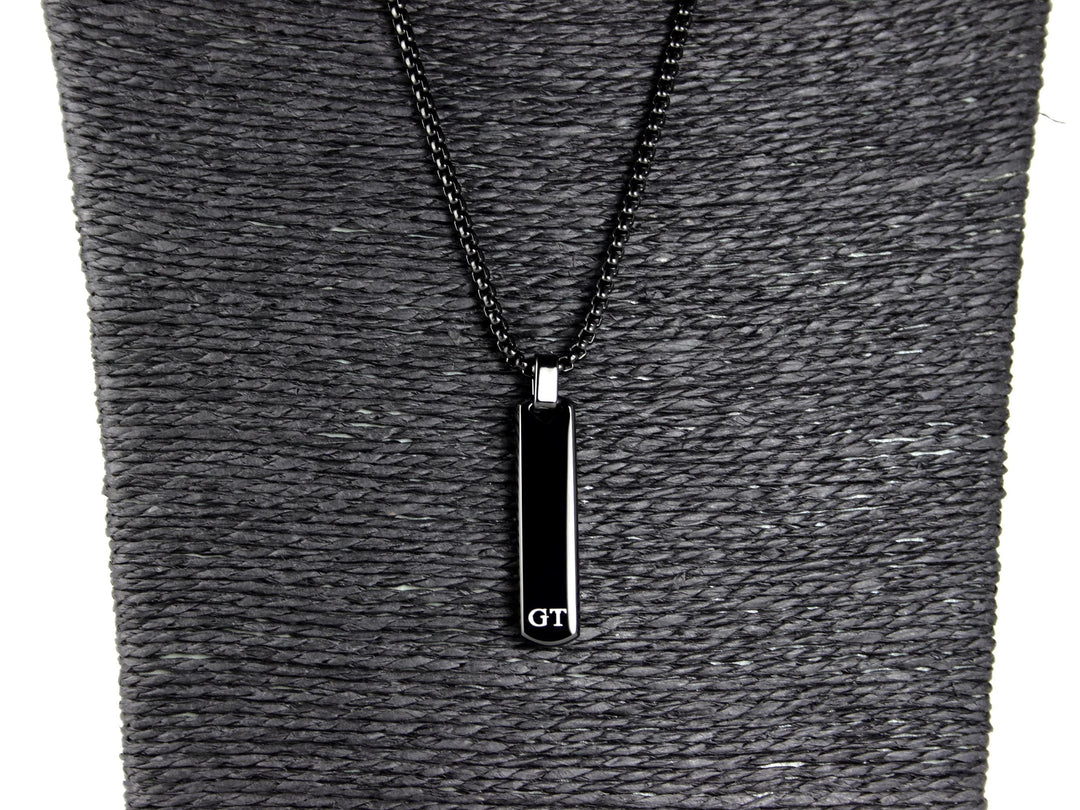 Black Initial Necklace, Sand Timer Art Design