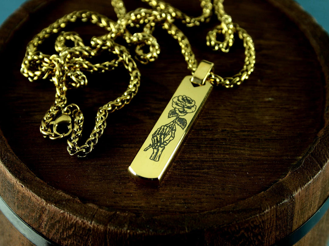 Skull Rose Pendant Necklace, Tattoo Design