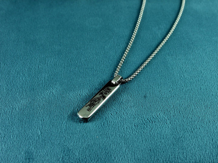 Silver Skull Rose Necklace, Tattoo Art