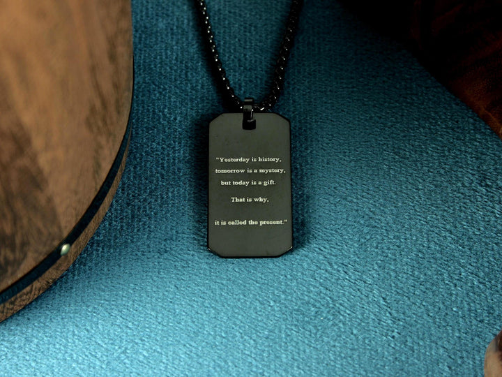 Black Quote Engraved Motivation Necklace