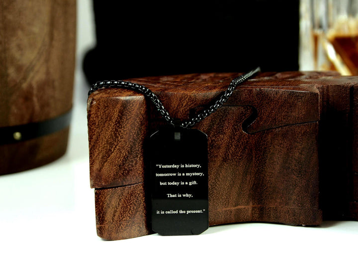 Black Quote Engraved Motivation Necklace