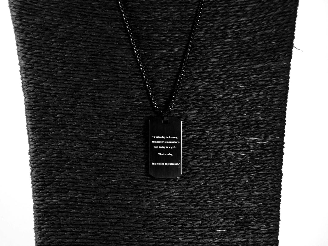 Black Quote Engraved Motivation Necklace