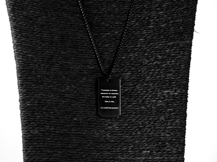 Black Quote Engraved Motivation Necklace
