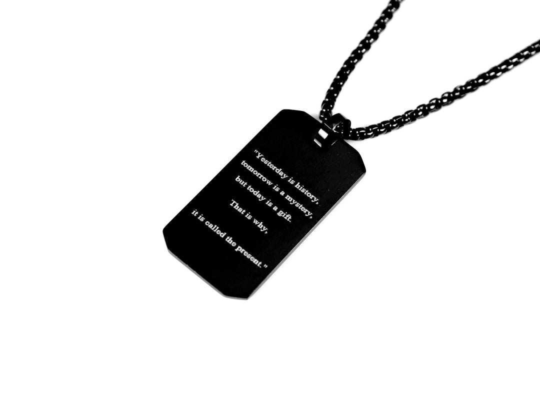 Black Quote Engraved Motivation Necklace
