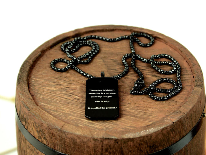 Black Quote Engraved Motivation Necklace