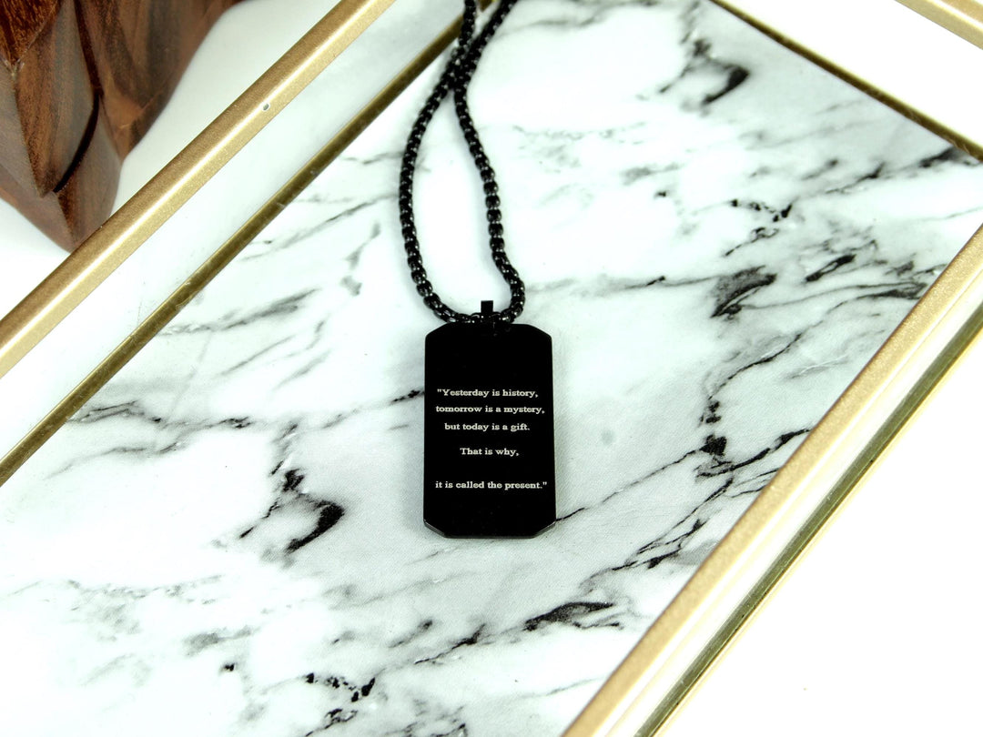 Black Quote Engraved Motivation Necklace