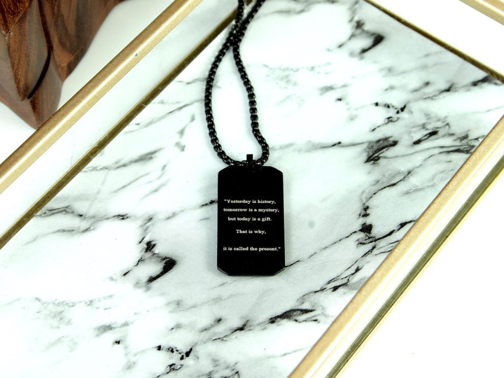 Black Quote Engraved Motivation Necklace