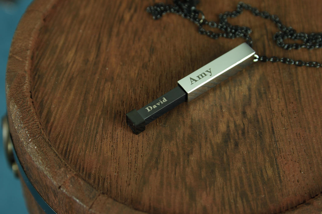 Hidden Name Necklace, Push-Up Bar Pendant