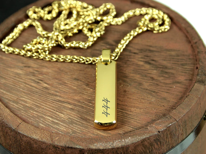 Gold Bar Angel Numbers Personalised Pendant With Chain