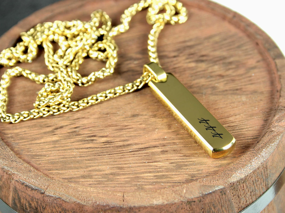 Gold Bar Angel Numbers Personalised Pendant With Chain
