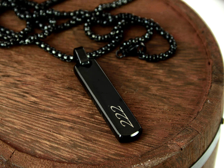 Black Angel Number Bar Necklace Engraved