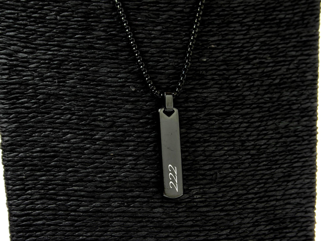 Black Angel Number Bar Necklace Engraved