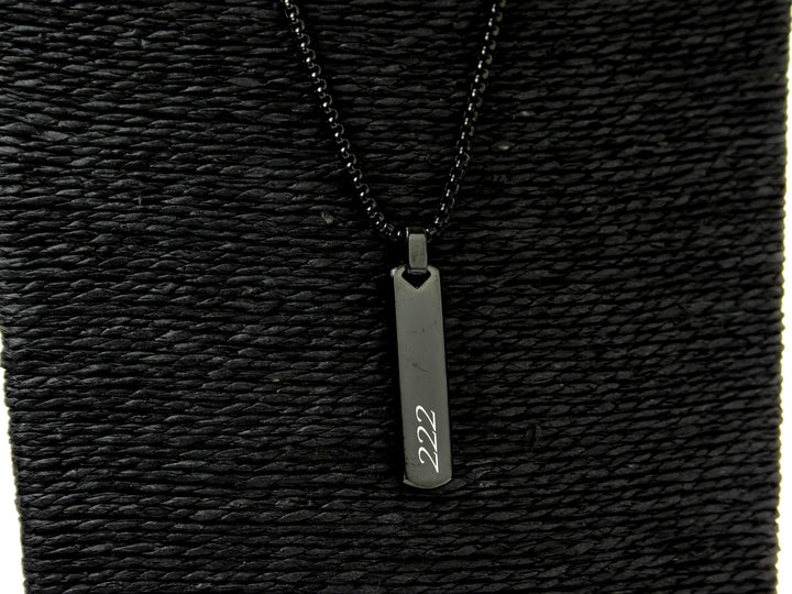 Black Angel Number Bar Necklace Engraved