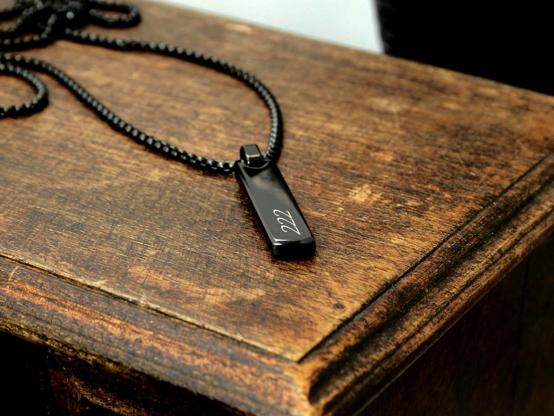 Black Angel Number Bar Necklace Engraved
