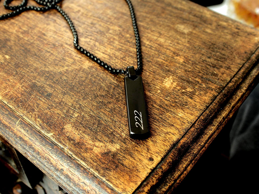 Black Angel Number Bar Necklace Engraved
