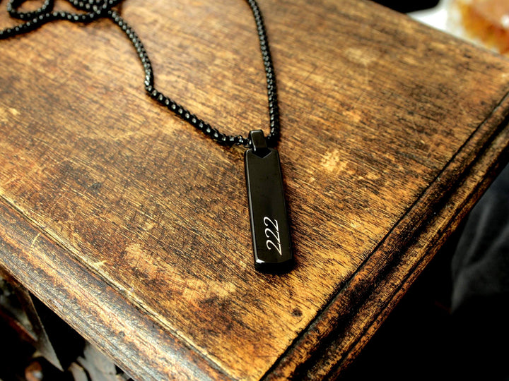 Black Angel Number Bar Necklace Engraved