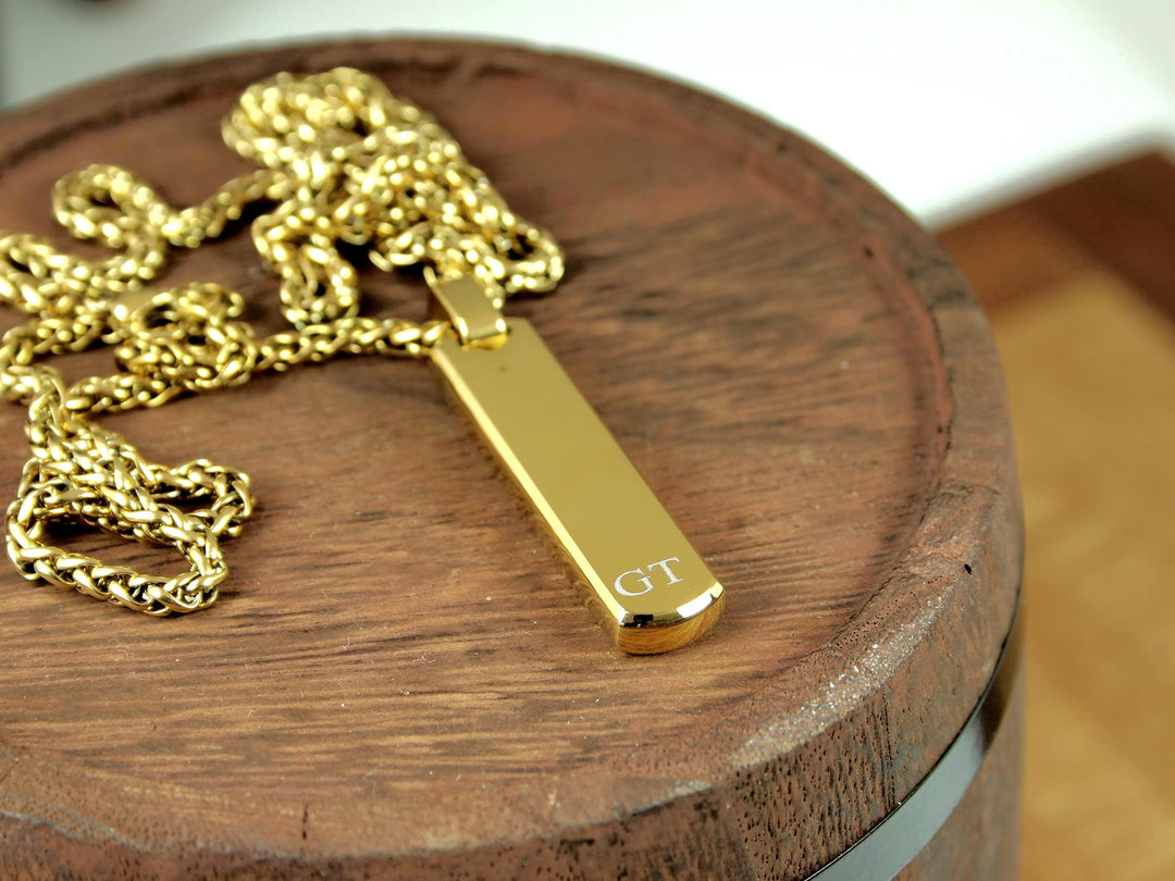 Minimalist Gold Bar Necklace, Personalised with Initials