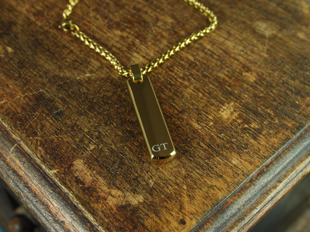 Minimalist Gold Bar Necklace, Personalised with Initials