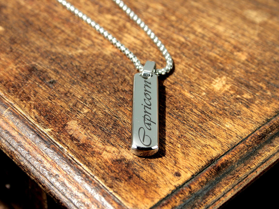 Silver Star Sign Necklace Bar Pendant