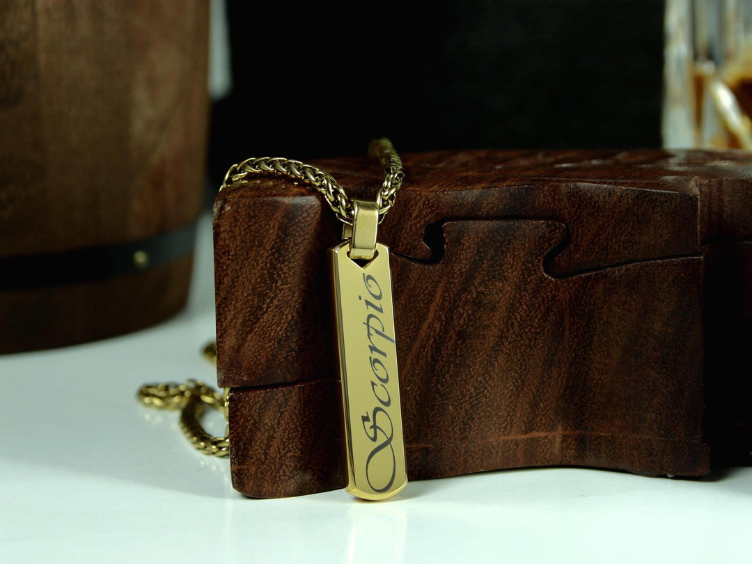 Gold Bar Pendant Star Sign Necklace
