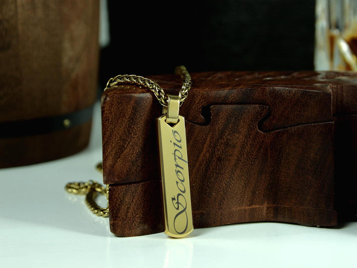 Gold Bar Pendant Star Sign Necklace